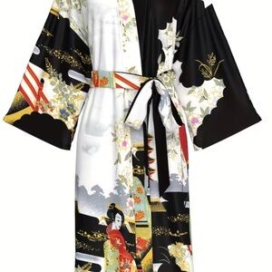 Elegant Black and White Kimono Robe